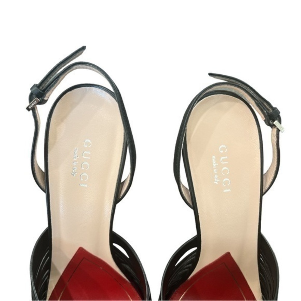 GUCCI Black Leather Slingback Knot Sandal Heels Size 37 - Picture 5 of 8